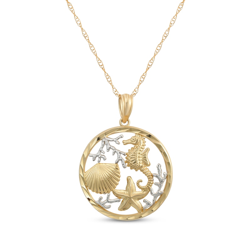 Main Image 1 of Textured Circle Sea Life Necklace 10K Yellow Gold 18&quot;