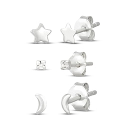 Children's Star, Moon & Cubic Zirconia Earrings Gift Set Sterling Silver