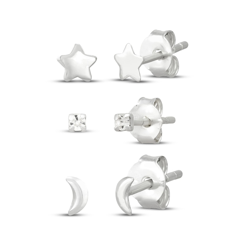 Main Image 1 of Children's Star, Moon & Cubic Zirconia Earrings Gift Set Sterling Silver