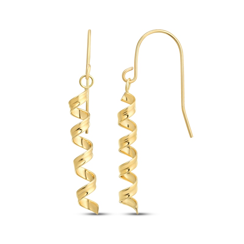 Main Image 1 of Corkscrew Ribbon Dangle Earrings 14K Yellow Gold