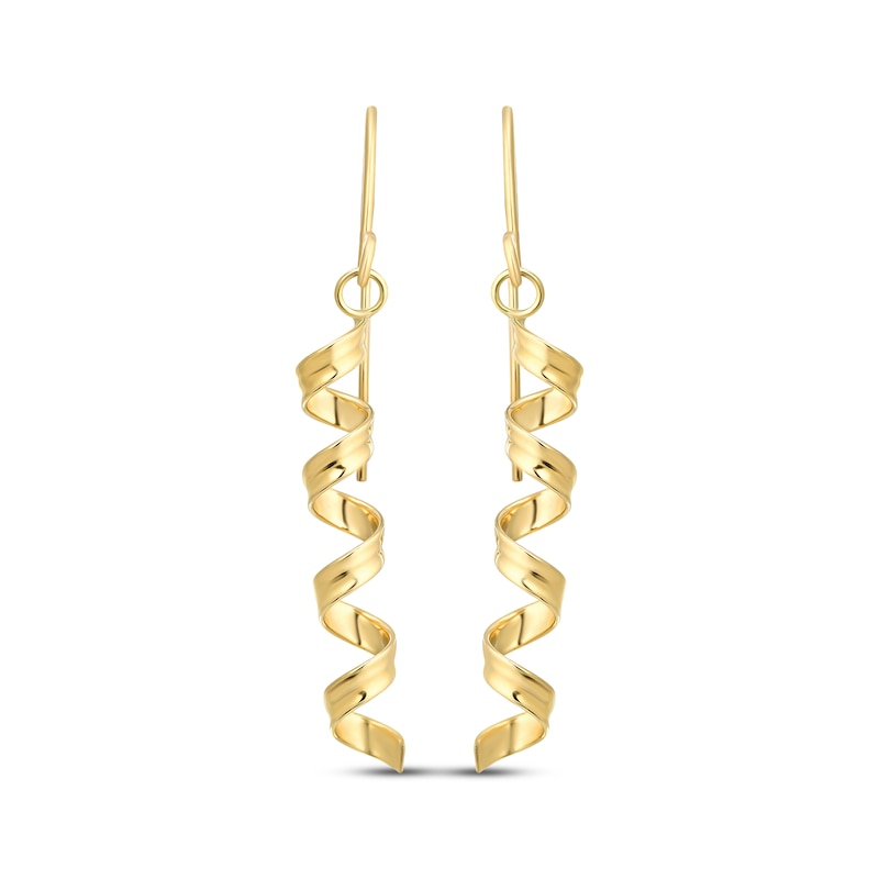 Main Image 2 of Corkscrew Ribbon Dangle Earrings 14K Yellow Gold