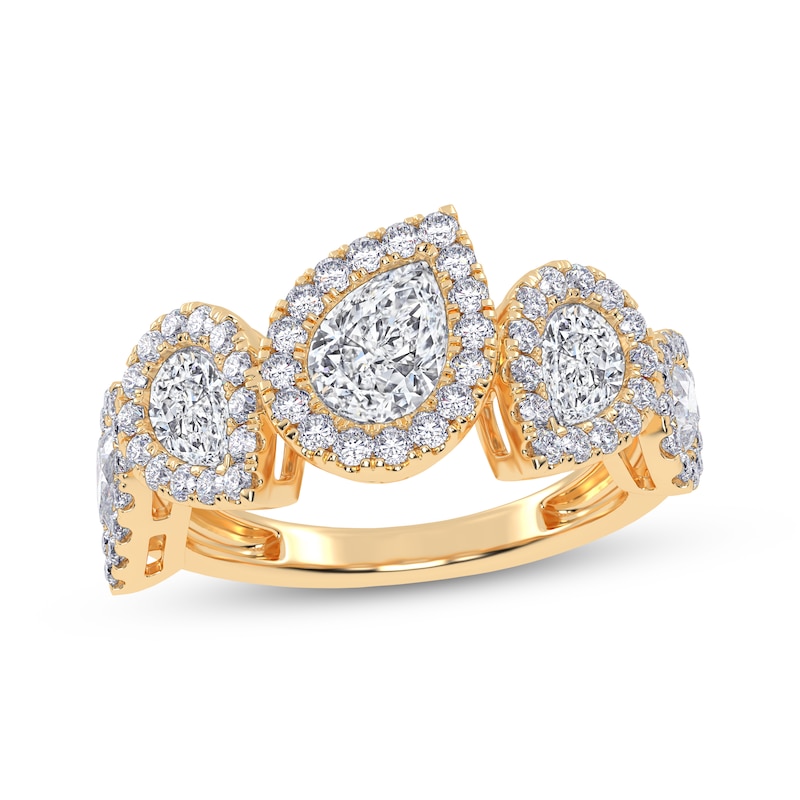 Main Image 1 of Lab-Grown Diamonds by KAY Pear-Shaped Tilted Ring 2 ct tw 14K Yellow Gold