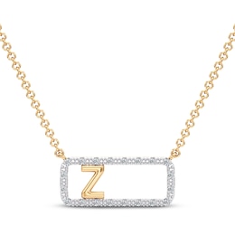 Diamond Z Initial Rectangle Necklace 1/10 ct tw 10K Yellow Gold 18&quot;