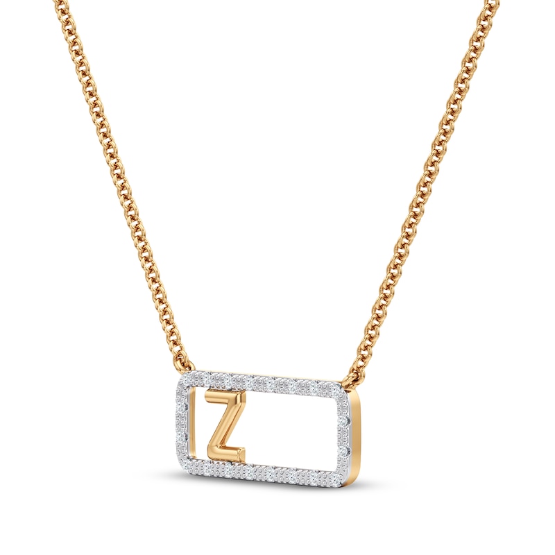 Main Image 2 of Diamond Z Initial Rectangle Necklace 1/10 ct tw 10K Yellow Gold 18&quot;