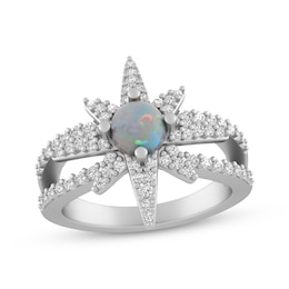 Lab-Created Opal & White Lab-Created Sapphire North Star Ring Sterling Silver