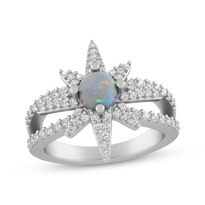 Main Image 1 of Lab-Created Opal & White Lab-Created Sapphire North Star Ring Sterling Silver