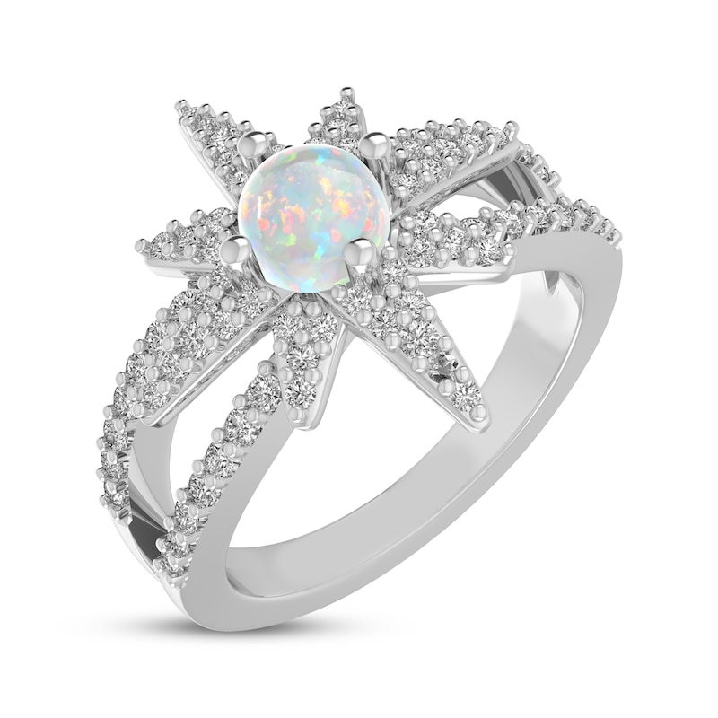 Main Image 2 of Lab-Created Opal & White Lab-Created Sapphire North Star Ring Sterling Silver