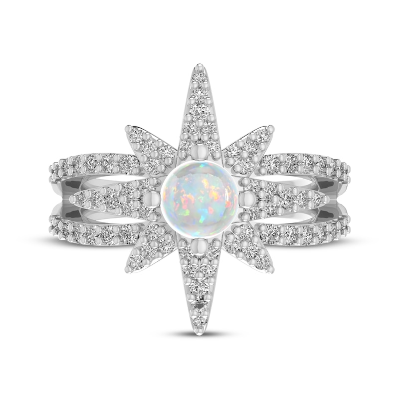 Main Image 3 of Lab-Created Opal & White Lab-Created Sapphire North Star Ring Sterling Silver