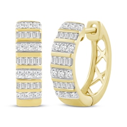 Men's Baguette & Round-Cut Diamond Hoop Earrings 1/3 ct tw 10K Yellow Gold