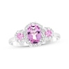 Thumbnail Image 1 of Oval-Cut Pink Lab-Created Sapphire & White Lab-Created Sapphire Halo Ring Sterling Silver