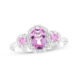 Oval-Cut Pink Lab-Created Sapphire & White Lab-Created Sapphire Halo Ring Sterling Silver