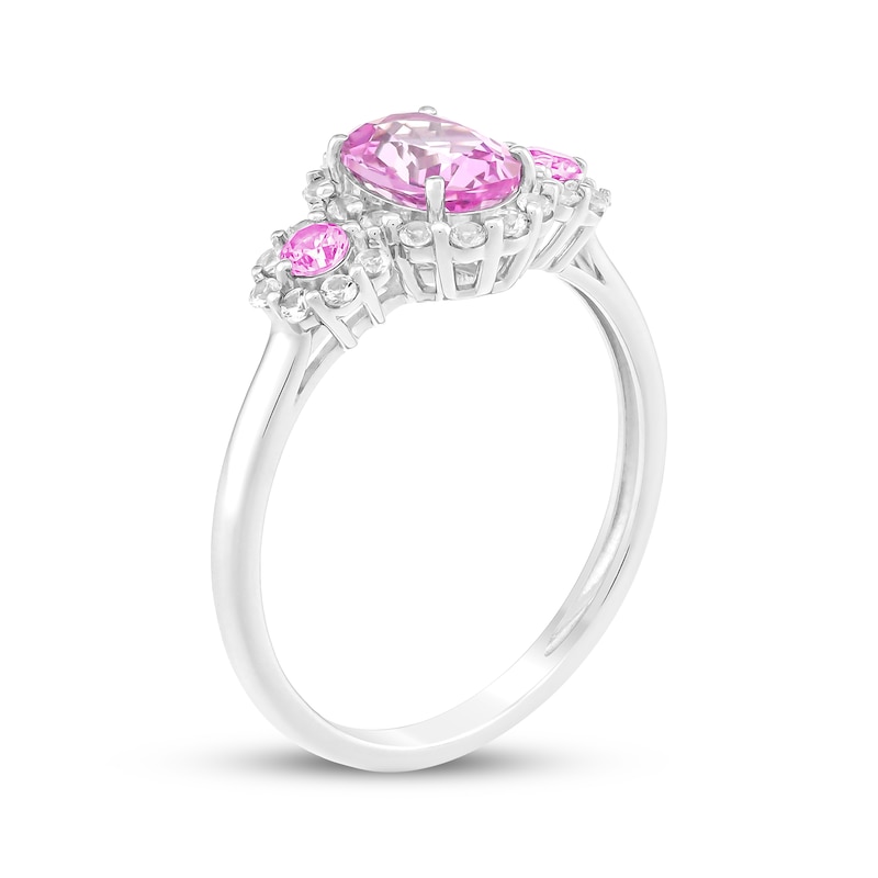 Main Image 2 of Oval-Cut Pink Lab-Created Sapphire & White Lab-Created Sapphire Halo Ring Sterling Silver