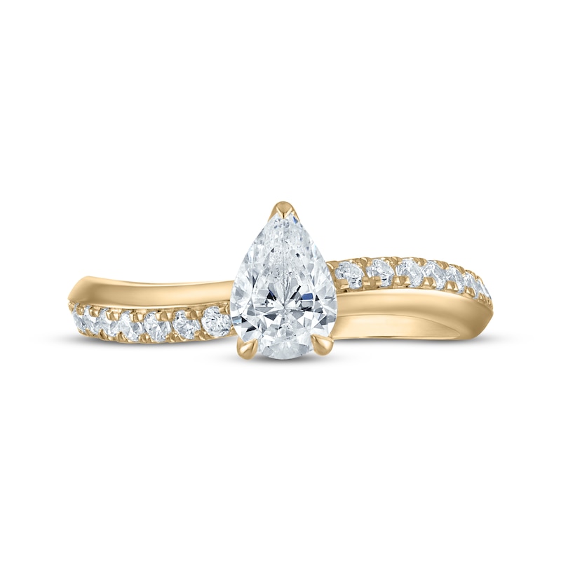 Main Image 3 of Pear-Shaped Diamond Curve Engagement Ring 3/4 ct tw 10K Yellow Gold