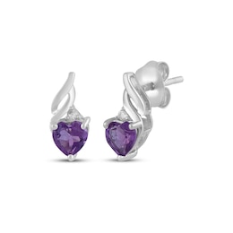 Heart-Shaped Amethyst & White Lab-Created Sapphire Drop Earrings Sterling Silver