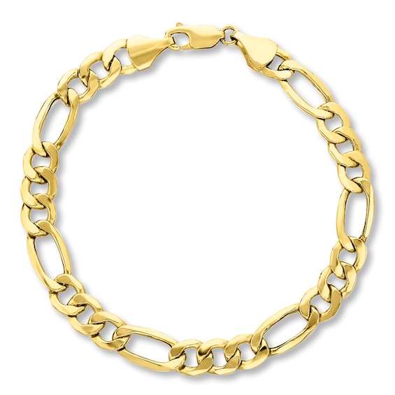 Hollow Figaro Link Bracelet 10K Yellow Gold 9"