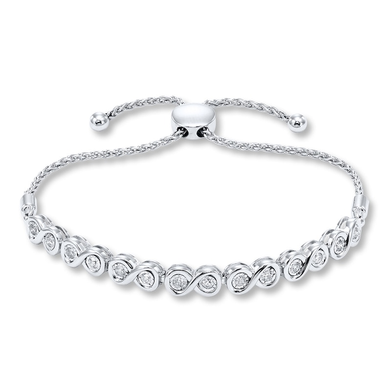 Main Image 1 of Diamond Bolo Bracelet 1/2 ct tw Round-cut Sterling Silver 9.5&quot;