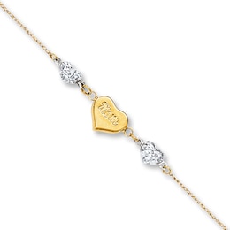 Mom & Heart Bracelet 14K Two-Tone Gold 7&quot;