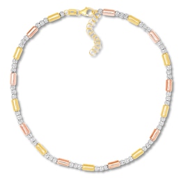 10K Tri-Color Gold Anklet Adjustable 10&quot;