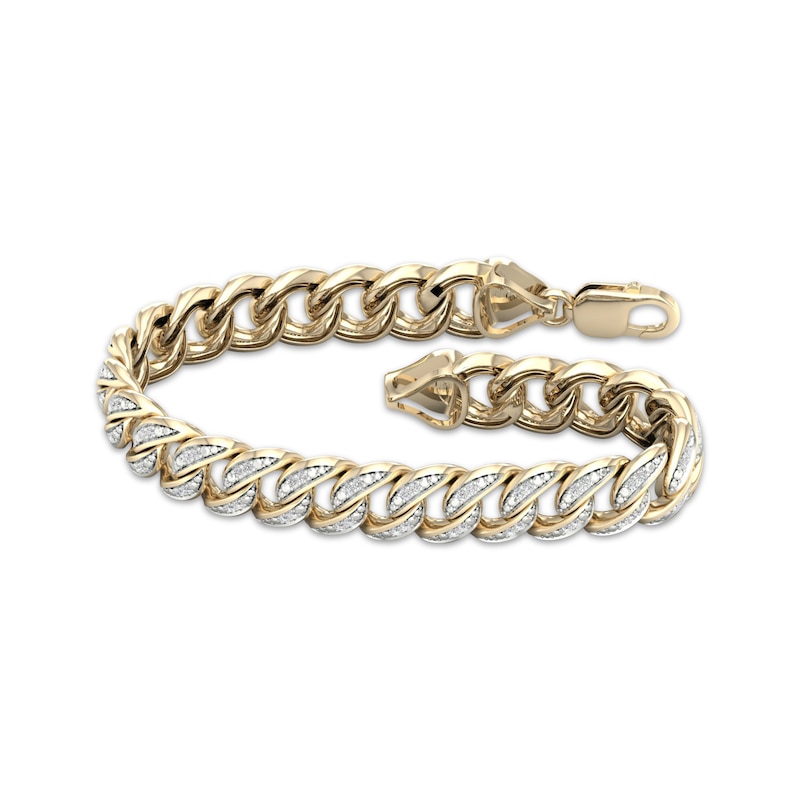 Men's Cuban Curb Chain Bracelet 2 ct tw Diamonds 10K Yellow Gold 8.5"