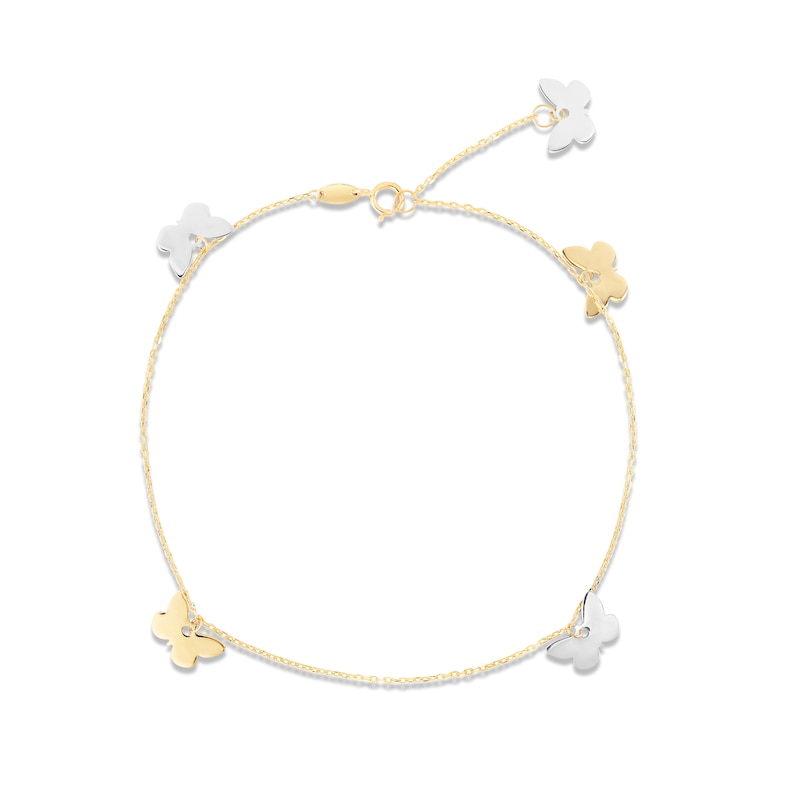 Main Image 1 of Butterfly Charm Anklet 14K Two-Tone Gold 10&quot;