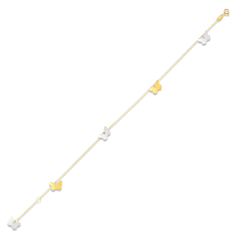 Main Image 2 of Butterfly Charm Anklet 14K Two-Tone Gold 10&quot;