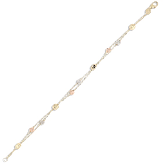 Diamond-cut Bead Bracelet 14K Tri-Tone Gold 7"