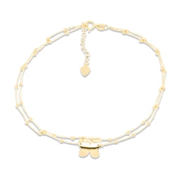 Butterfly Beaded Anklet 10K Yellow Gold 10&quot;