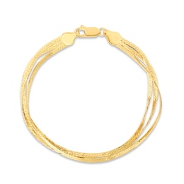 Triple Strand Herringbone Bracelet 14K Yellow Gold 7&quot;