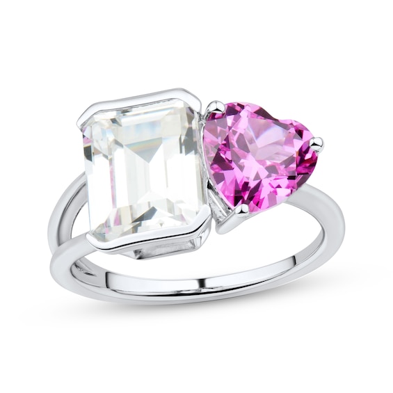 Kay Outlet Heart-Shaped Pink & White Lab-Created Sapphire Ring Sterling Silver