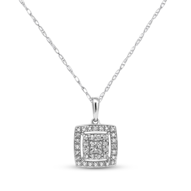 Main Image 1 of Diamond Cushion Frame Necklace 1/5 ct tw Sterling Silver 18&quot;