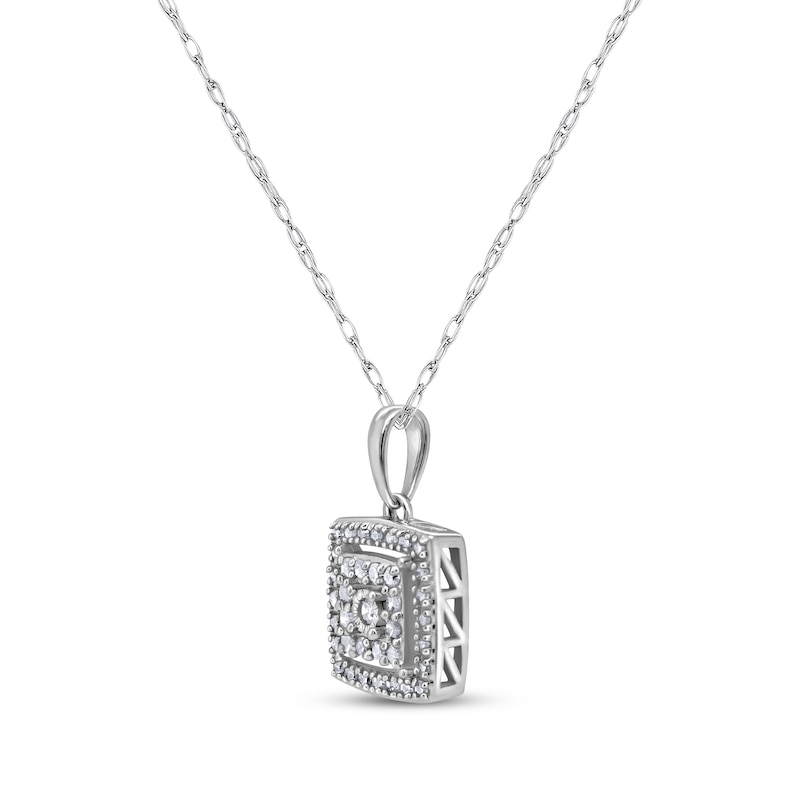 Main Image 2 of Diamond Cushion Frame Necklace 1/5 ct tw Sterling Silver 18&quot;