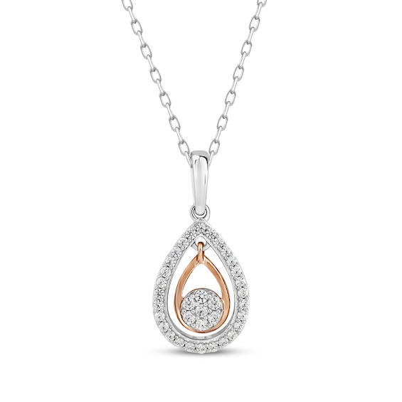 Multi-Diamond Teardrop Necklace 1/4 ct tw Sterling Silver & 10K Rose Gold 18”