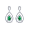 Thumbnail Image 1 of Pear-Shaped Lab-Created Emerald & White Lab-Created Sapphire Dangle Earrings Sterling Silver