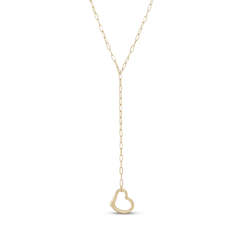 Main Image 1 of Polished Heart Paperclip &quot;Y&quot; Necklace 14K Yellow Gold 18&quot;