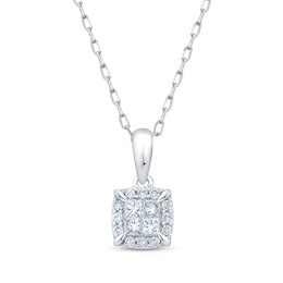 Princess-Cut Multi-Diamond Center Cushion Frame Necklace 1/4 ct tw 10K White Gold 19&quot;