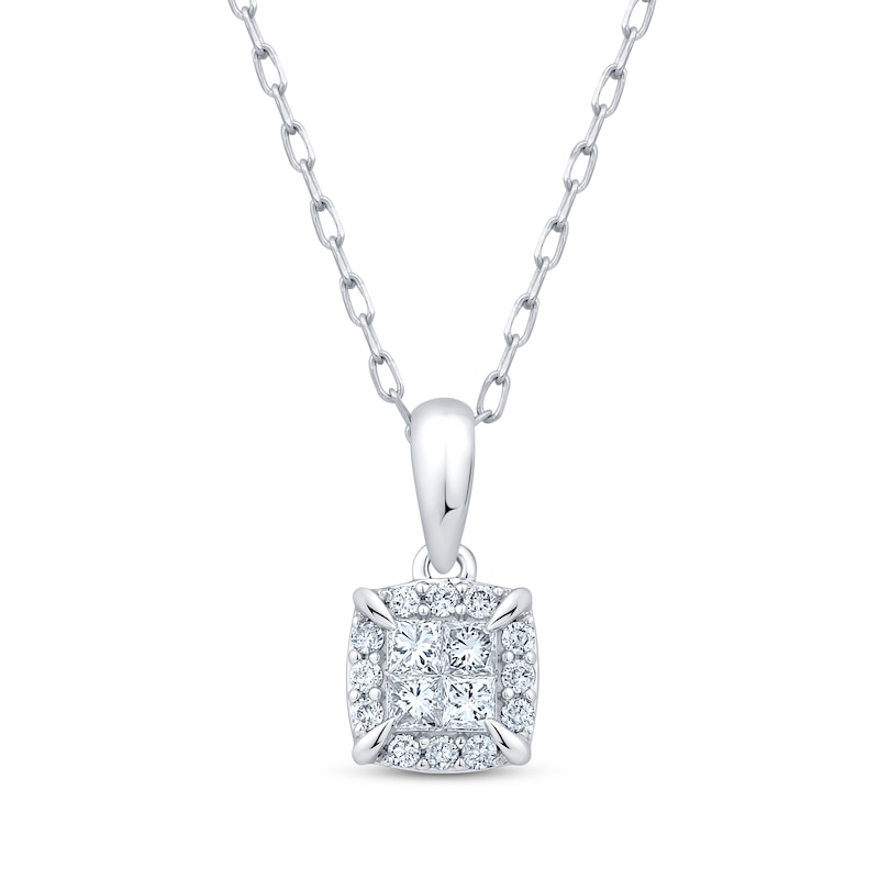 Princess-Cut Multi-Diamond Center Cushion Frame Necklace 1/4 ct tw 10K White Gold 19"