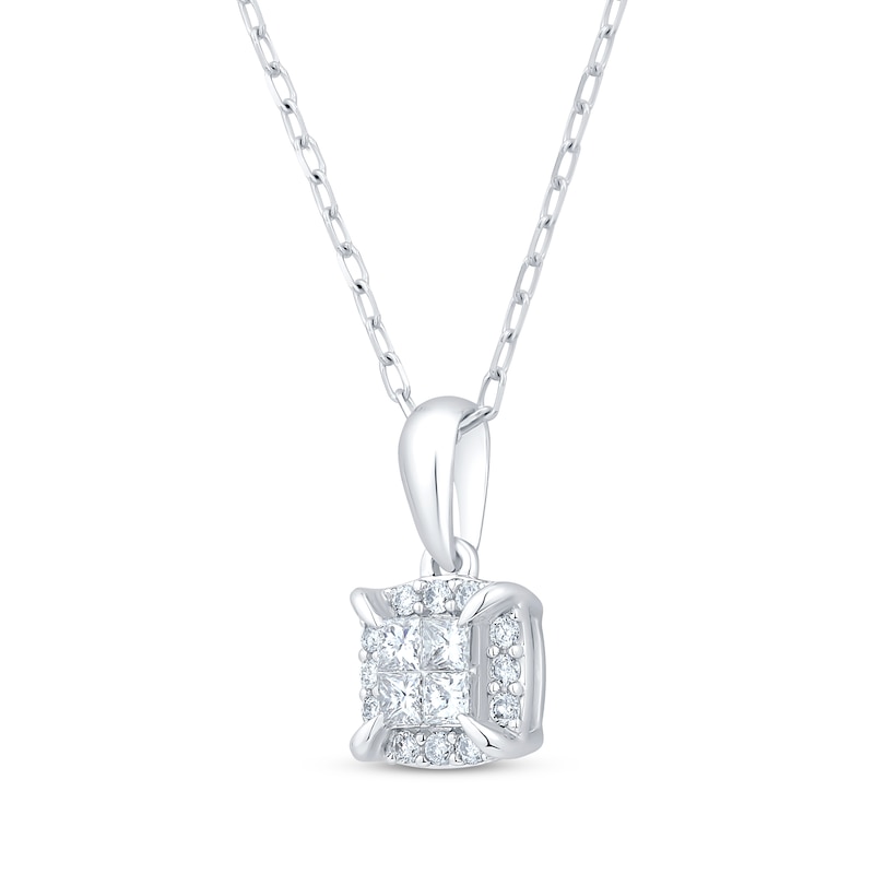 Princess-Cut Multi-Diamond Center Cushion Frame Necklace 1/4 ct tw 10K White Gold 19"