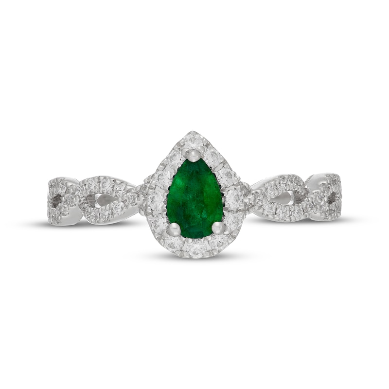 Main Image 3 of Neil Lane Pear-Shaped Natural Emerald & Diamond Halo Engagement Ring 3/8 ct tw 14K White Gold