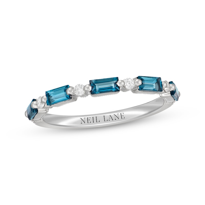 Main Image 1 of Neil Lane Baguette-Cut London Blue Topaz & Round-Cut Diamond Anniversary Ring 1/8 14K White Gold