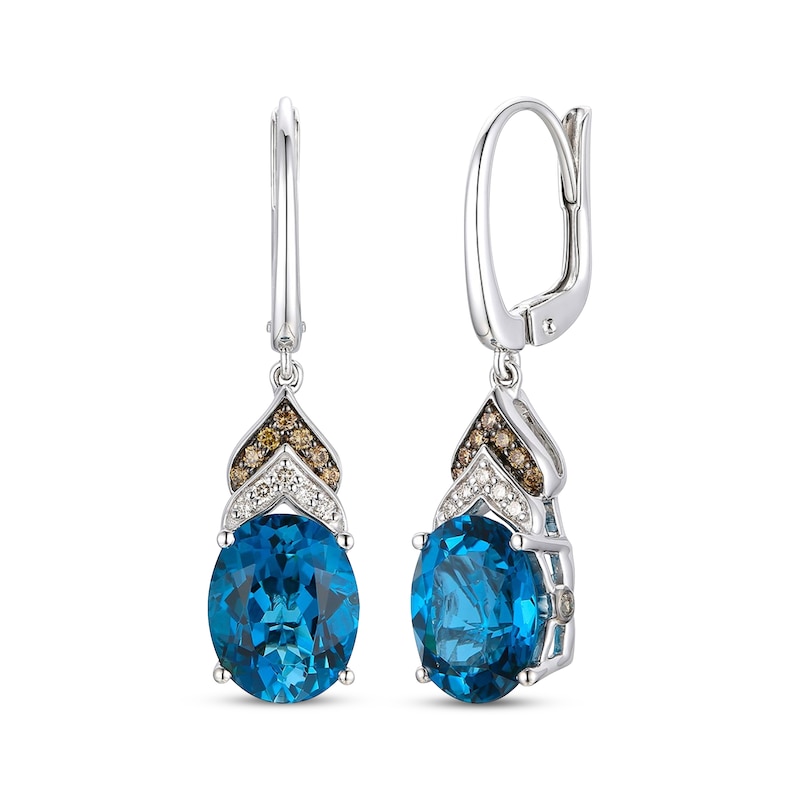 Main Image 1 of Le Vian Oval-Cut Blue Topaz Drop Earrings 1/5 ct tw Diamonds 14K Vanilla Gold