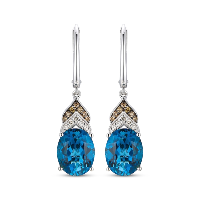 Main Image 2 of Le Vian Oval-Cut Blue Topaz Drop Earrings 1/5 ct tw Diamonds 14K Vanilla Gold