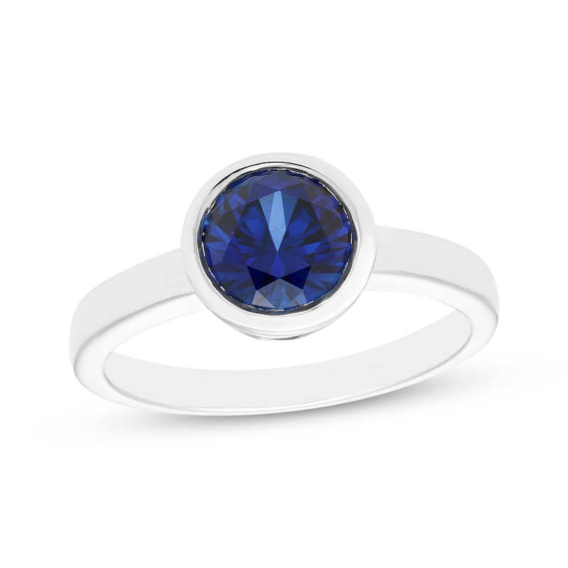 Main Image 1 of Blue Lab-Created Sapphire Solitaire Bezel-Set Ring Sterling Silver