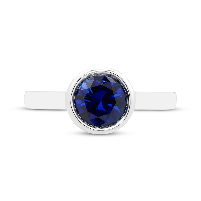 Main Image 3 of Blue Lab-Created Sapphire Solitaire Bezel-Set Ring Sterling Silver