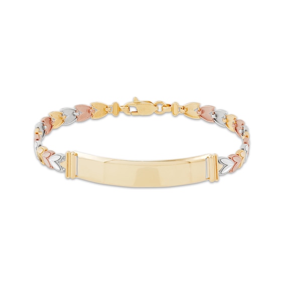 Heart-Link ID Bracelet 14K Tri-Tone Gold 7.5"