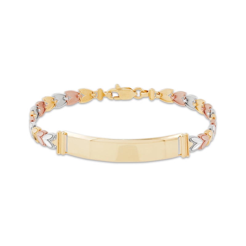 Main Image 1 of Heart-Link ID Bracelet 14K Tri-Tone Gold 7.5&quot;