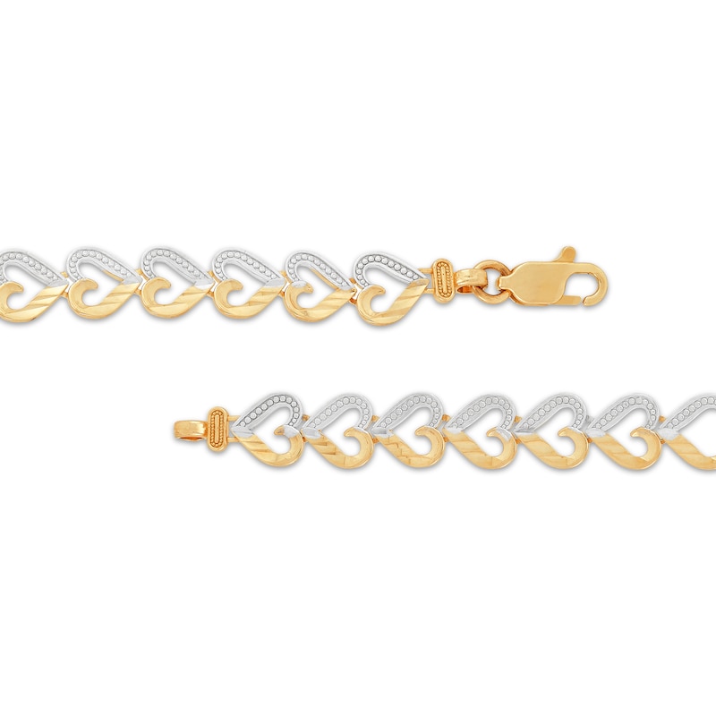 Diamond-Cut Quinceañera Hearts Bracelet 14K Tri-Tone Gold 7.5"