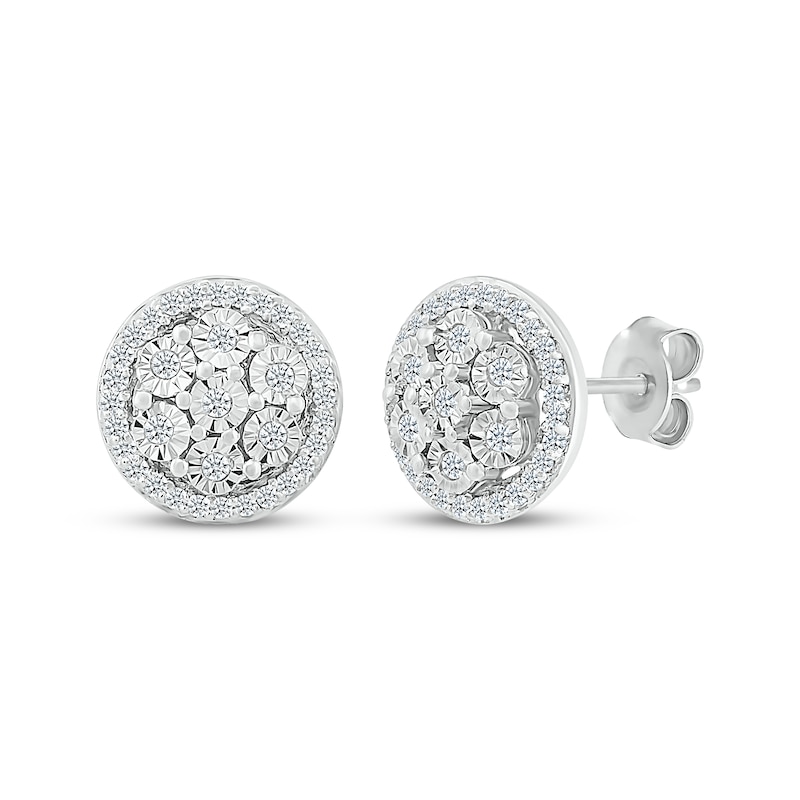 Main Image 1 of Multi-Diamond Halo Stud Earrings 1/4 ct tw Sterling Silver