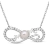 Thumbnail Image 1 of Cultured Pearl & White Lab-Created Sapphire &quot;Mom&quot; Infinity Necklace Sterling Silver 18&quot;