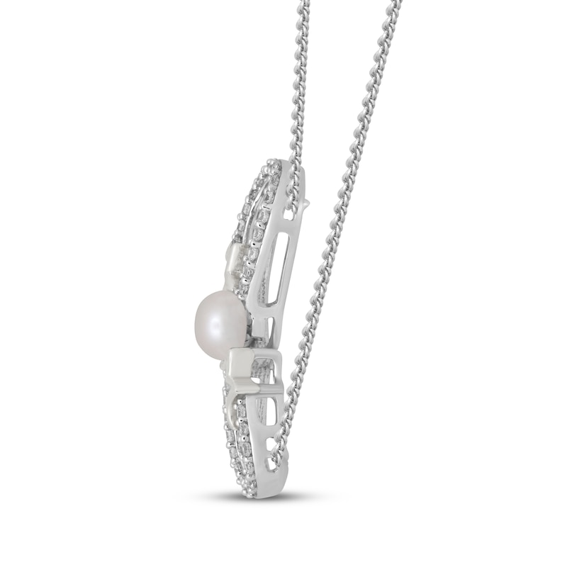 Main Image 2 of Cultured Pearl & White Lab-Created Sapphire &quot;Mom&quot; Infinity Necklace Sterling Silver 18&quot;