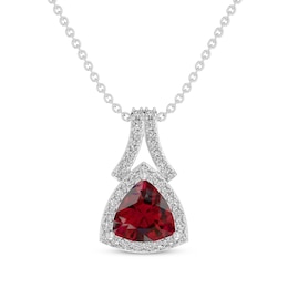 Trillion-Cut Lab-Created Ruby & White Lab-Created Sapphire Necklace Sterling Silver 18&quot;